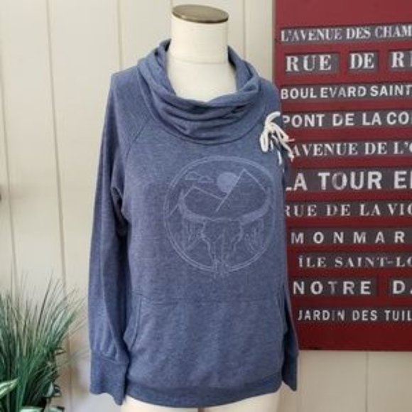 Well Worn by Los Angeles cowl neck side lace dessert bullhead graphic sweater - Picture 5 of 7